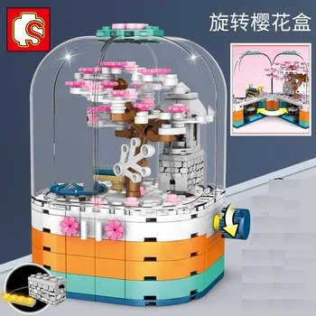 

Chinese Mini Street Scene Sembo blocks diy boys Toys Scene simulation Rotating Sakura Box Building Blocks bricks For boys Gifts