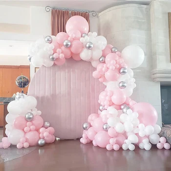 

213pcs Pink White Macaron Pastel Balloon Garland Arch Kit Birthday Decoration Girl Metallica Silver Baloons For Wedding Party