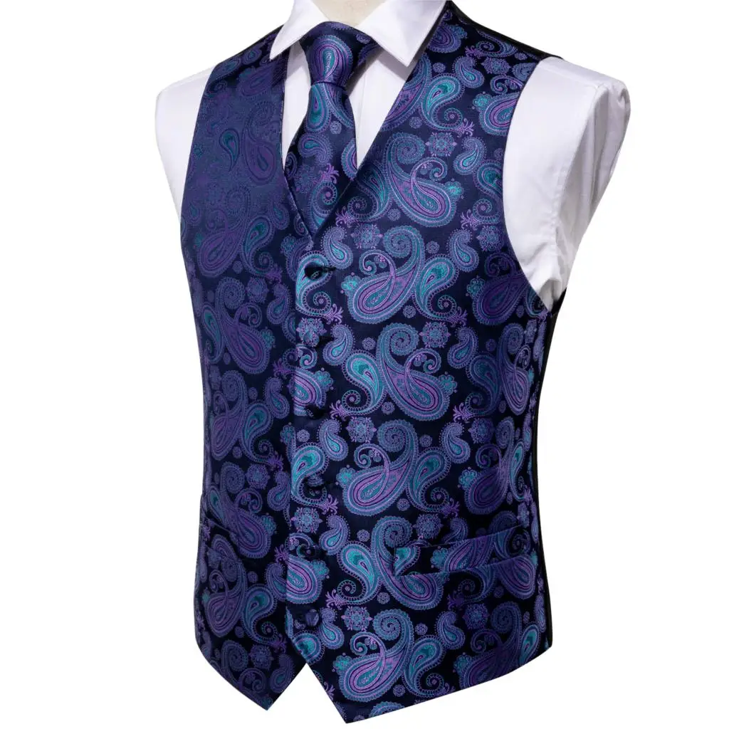 DiBanGu, серебряный, с узором "пейсли", Топ дизайн, свадебные мужские, шелк, жилет, галстуки, запонки, набор галстуков для костюма, смокинг, MJTZ-103 - Цвет: 104