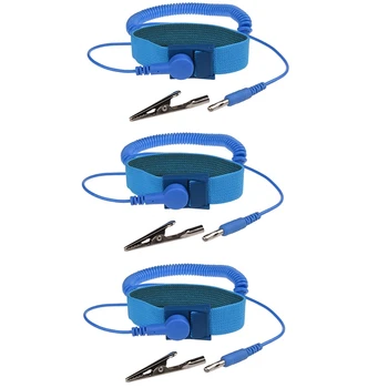 

3 Pieces of PU Anti-Static Bracelet Wired Blue Anti-Static Corded Wrist Strap Blue