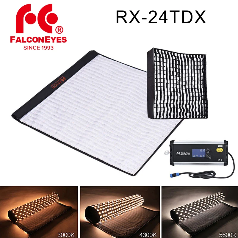 

FalconEyes LED Studio Video Lighting Panel Fill-in Light Portable Flexible Square Rollable Cloth Lamp RX-24TDX With Softbox 150W