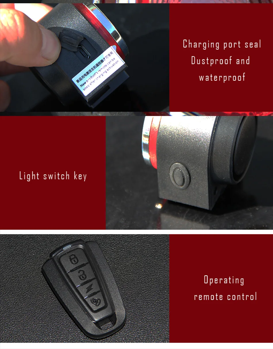 Wireless Theft alarm remo Bike led portable rechargeable Rear Light Bell Cycling flash Taillight Lamp Bicycle brake lights a8