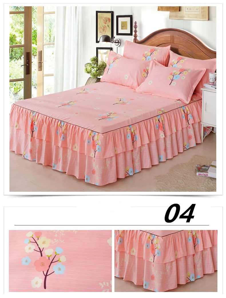 Корейский кровать юбка матрас покрывало, Комплект постельного белья эластичные простыни завод листья узор Rufflers юбка 150x200 м набор
