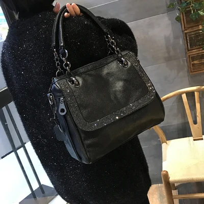 women winter novelty black tote handbag pu leahter diamond one shoulder bag OL elegant comutting bag causal crossbody bag