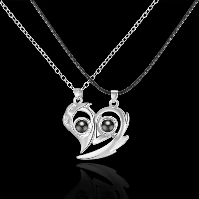 initial pendant necklace 2PCS Stainless Steel 100 Languages I Love You Projection  Magnetic Couple Necklace Heart Shape Necklace Jewelry Lover Gifts rose quartz pendant