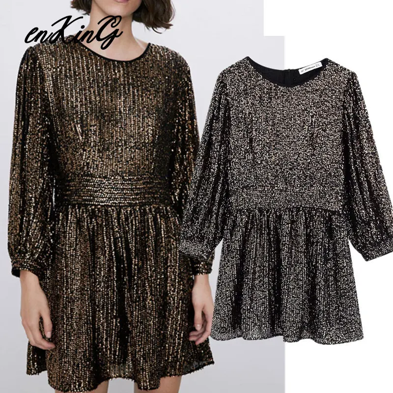 

2019 england style vintage sexy Christmas sequins party za dress women vestidos de fiesta de noche vestidos shine mini dress