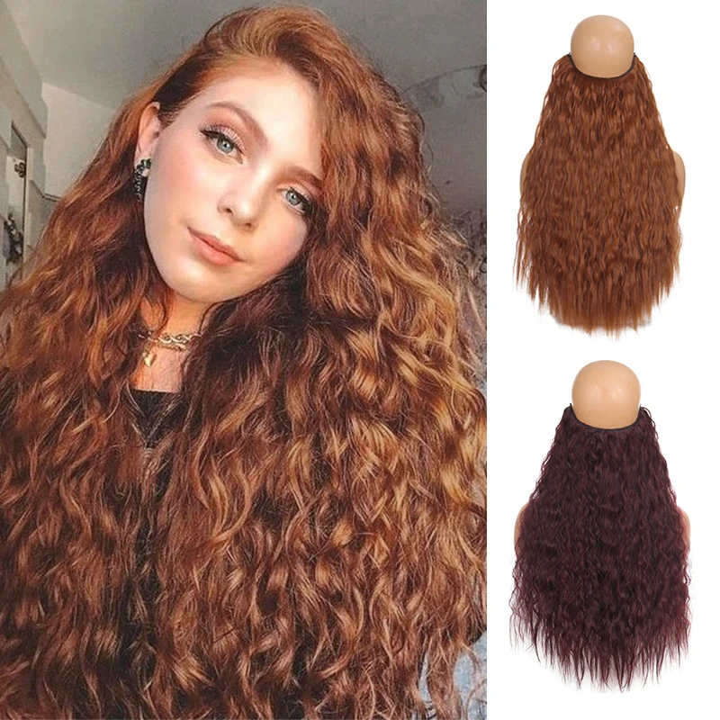 XUANGUANG Synthetic 24inch Invisible Hair Wire Without No Clip Hair Extension Fishing Line Wig Wavy Female False Piece hair extensions