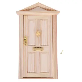 

Miniature Doll Houses Games Toys Wooden Door with Hardware - Wood color