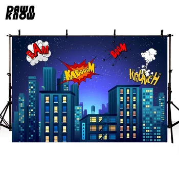 

DAWNKNOW Cartoon Night City Photography Background For Baby Photocall Hero Photo Shoot Backdrop Children Photo Studio lv693