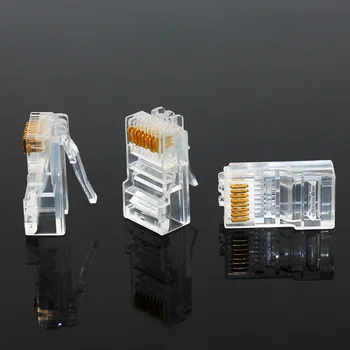 

100PCS Cat6 Cat6e RJ45 Ethernet Cables Module Plug Network Connector RJ-45 Crystal Heads Gold Plated Network Cable OULLX