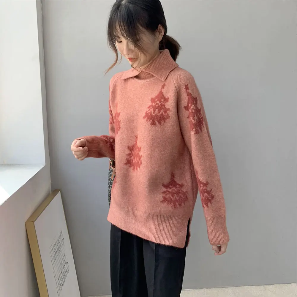 Pull Femme Nouveaute, женский свитер и пуловеры, милый вязаный плотный свитер с длинным рукавом, женские пуловеры, женские топы с рисунком дерева