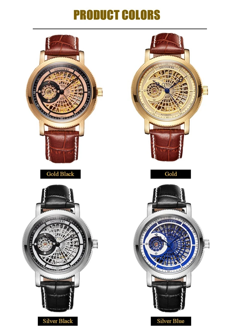 Роскошные брендовые золотые автоматические механические мужские наручные часы