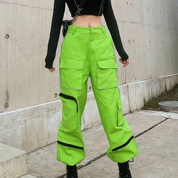 

SEASONS Reflective Strips Neon Hip Hop Cargo Pants Women Pocket Baggy Casual Sweatpants Ladies High Waist Trousers ASPA80555