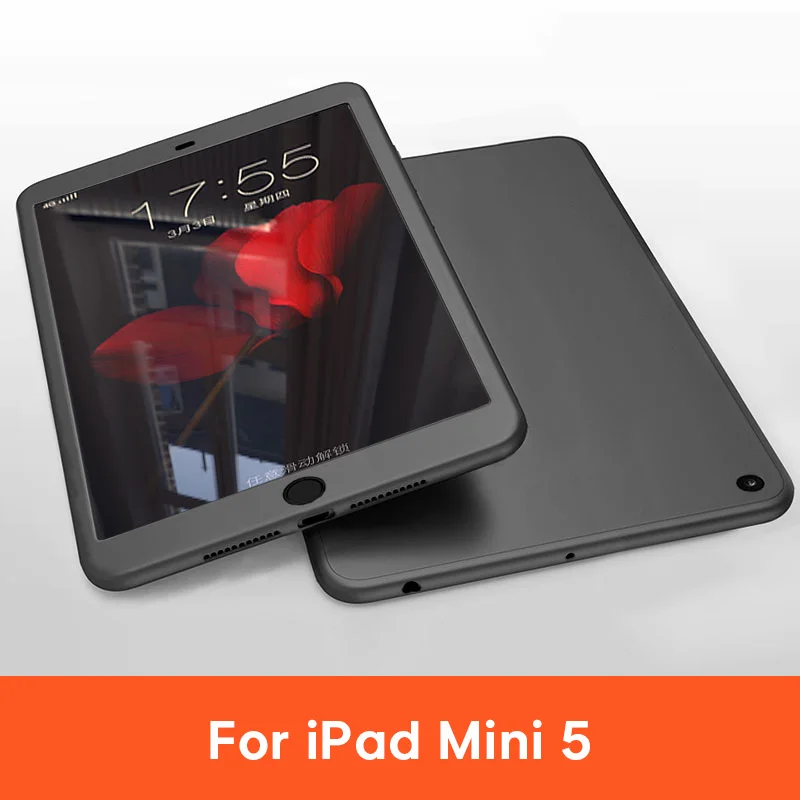 New iPad mini 5 BK Силиконовые 360 Полное покрытие чехол для ipad 9,7 чехол для ipad 10,2 для ipad mini 4 5 для ipad Pro 10,5 воздуха, версия 1, 2, 3 со стеклом - Цвет: New iPad mini 5 BK