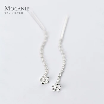 

Mocanie New 925 Sterling Silver Long Chain Blooming Frangipani Flowers Geometric Line Drop Dangle Earring for Women Fine Jewelry
