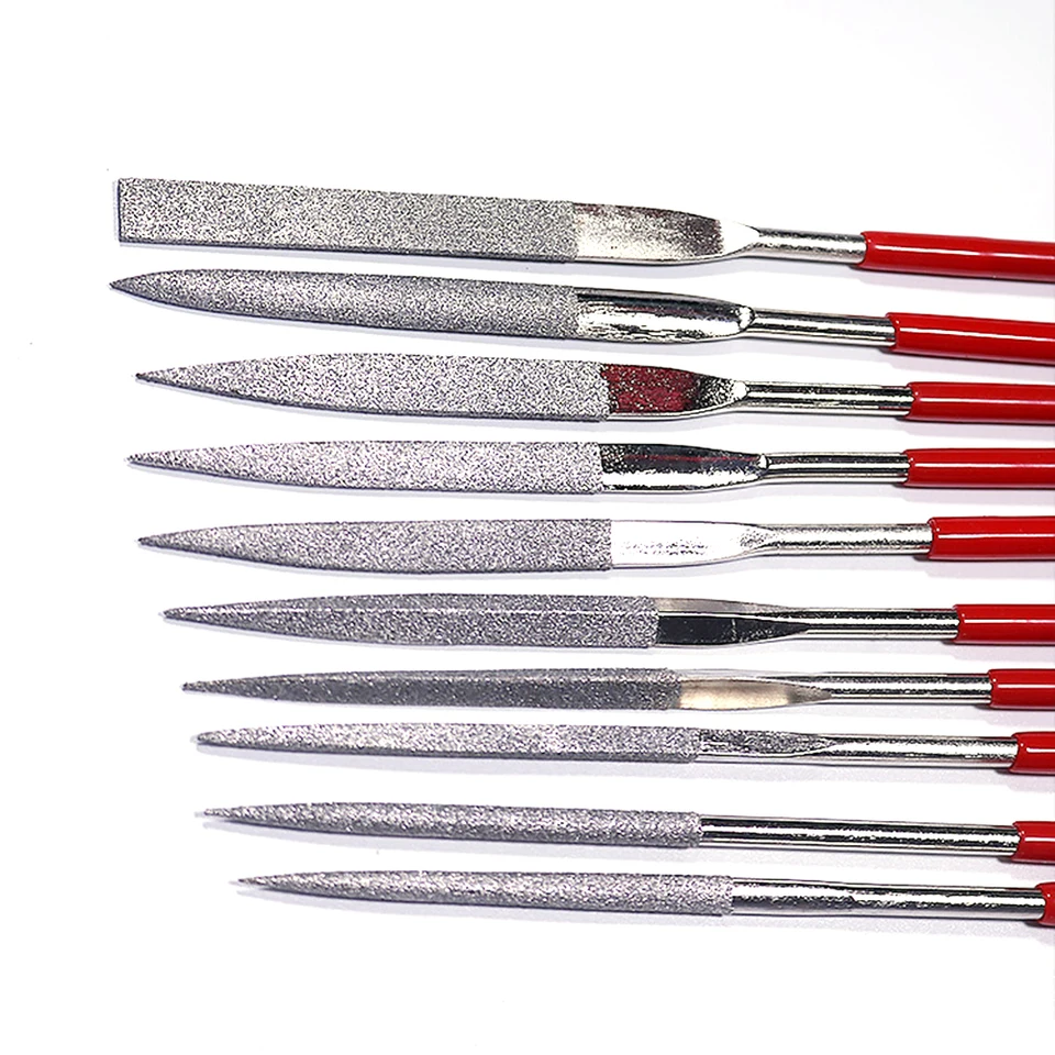 Mini Diamond Files Set van 10 stuks mini vijlen set diamant naaldvijlen metalen diamantvijlen set diamantgecoat gereedschap vijlen diamant voor hout steen kunststof (3 x 140 mm