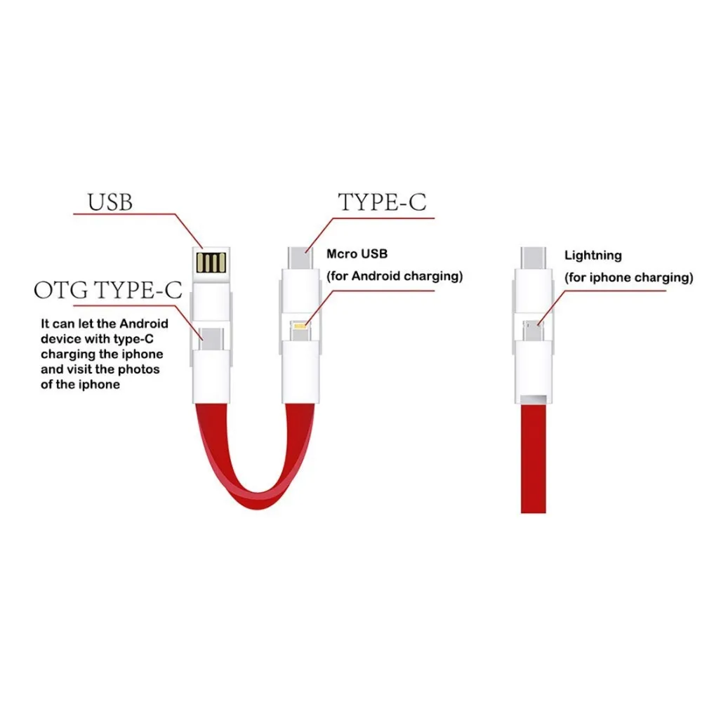 USB кабель для передачи данных/зарядного устройства 4 в 1 USB на 2 x USB-C/type-C+ 8Pin+ Micro USB Магнитный зарядный и кабель для передачи данных с брелком