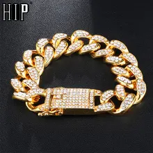 Хип-хоп 20 мм Bling Heavy Iced Out, кубинская звеньевая цепь, полный AAA кристалл, проложенный мужской браслет, золотые браслеты для мужчин, ювелирные изделия