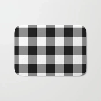 

HOT Bathroom Rugs Black and White Buffalo Plaid Bath Mat Flannel Absorbent Non Slip Doormat for Entrance Door