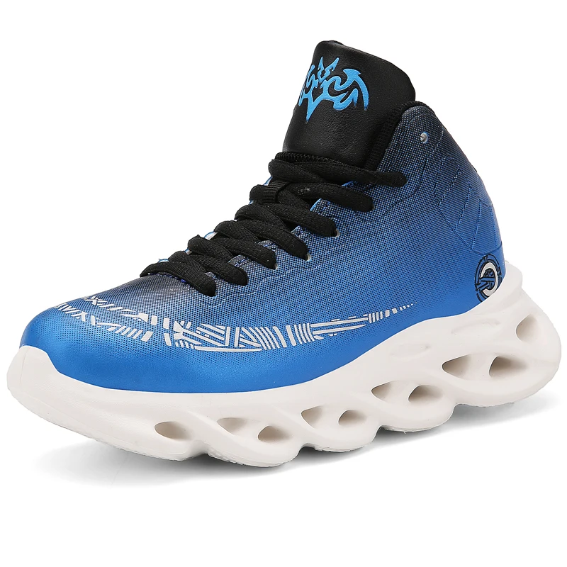 Весенне-осенние баскетбольные кроссовки для мальчиков, детские синие и зеленые баскетбольные кроссовки с высоким берцем, спортивные кроссовки для больших мальчиков, брендовая детская спортивная обувь - Цвет: Blue