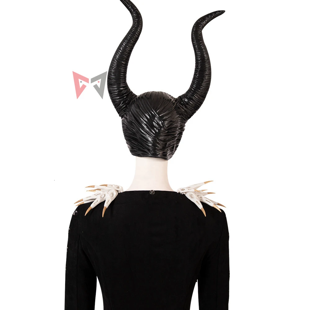 Maleficent Mistress of Evil; карнавальный костюм; наряд на Хэллоуин; рога; необычный череп; Анжелина Джоли; черное платье на заказ