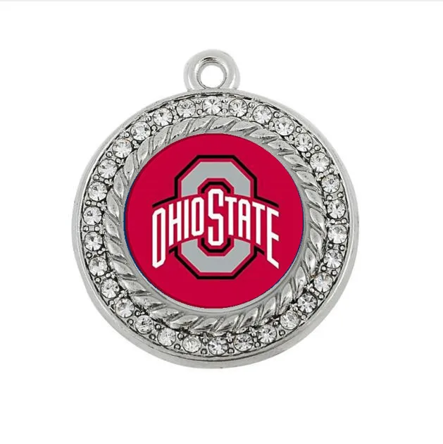 as picture Customizable Glass Ohio State Teams Charms Pendant For DIY Braceles& Necklace& Earrings& Key chain Jewelry making 20pcs/lot - Окраска металла: as picture