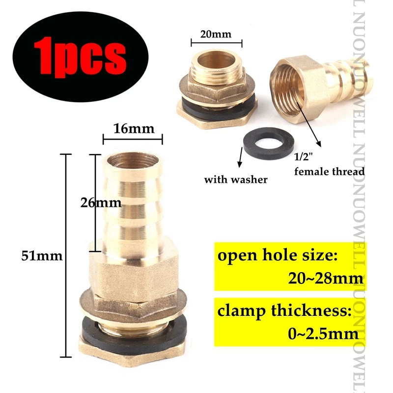 1pcs 1/2" Thread Fish Tank Adapter And Pagoda Connector Swivel Fitting Water Tank Copper Adapter Irrigation Water Hose Connector 