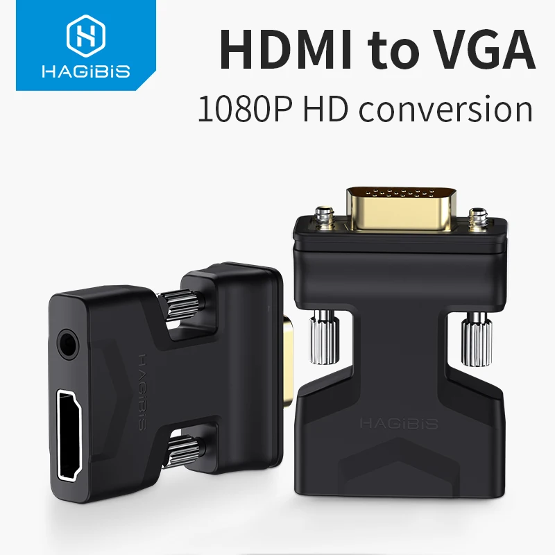 Адаптер hagils HDMI в VGA с аудиопортом, Женский видеоконвертер, разъем 3,5 мм, 1080P для PS4, ноутбуков, ПК, ТВ-приставок, мониторов, проекторов Адаптер hagils HDMI в VGA с аудиопортом, Женский видеоконвертер, разъем 3,5 мм, 1080P для PS4, ноутбуков, ПК, ТВ-приставок, мониторов, проекторов