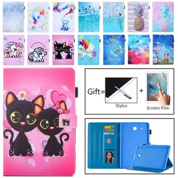 

Cat Owl Painted Case For Samsung Galaxy Tab E 9.6 T560 T561 PU Leather Stand Protector Tablet Cover for Tab E 9.6 SM-T560 Case