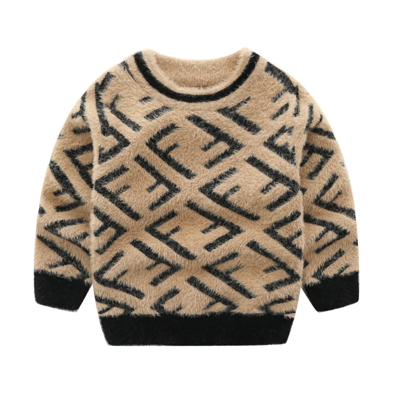 

2019 Autumn And Winter New Style Mink-like BOY'S Lettered Jacquard Children Pullover Crew Neck Knitted Sweater