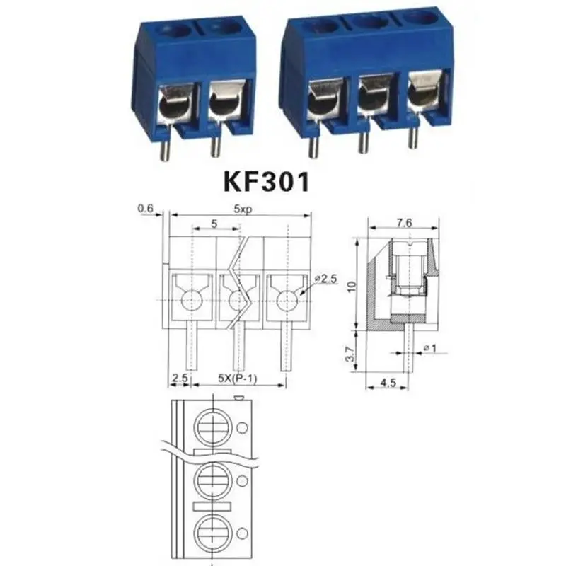 Универсальный 100x KF301-2P 2 подключаемого модуля Винтовые клеммы разъема 5,0 мм шаг