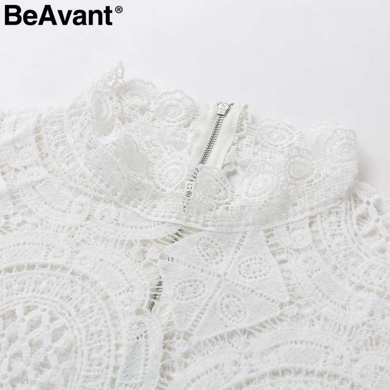 BeAvant сексуальное открытое белое платье с высоким воротом женское шикарное прямое женское осеннее короткое платье Элегантное кружевное вечернее платье с длинным рукавом