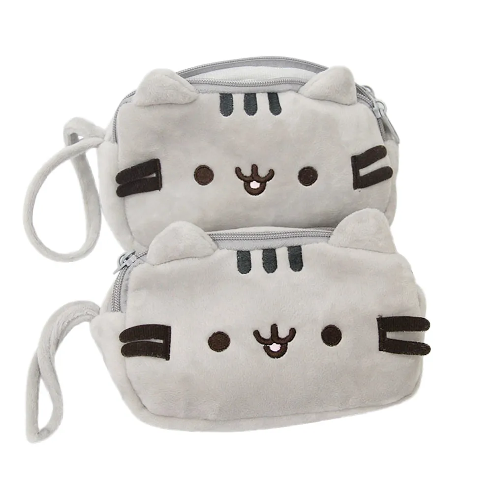 Портативная сумка для макияжа с рисунком кота, чехол для хранения монет, фланелевый чехол для макияжа для путешествий, милый чехол для косметики Kawaii, чехол s для женщин и девочек
