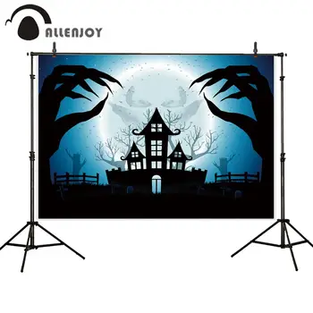 

Allenjoy Halloween Magician Castle Background Photozone Moon Ghost Hands Tree Party Photocall Backdrop Photo Home Decor Banner