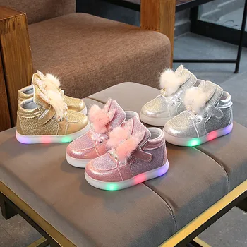 

New Spring Autumn Children's Luminous Sneakers for Girls Kids Rhinestone LED Glowing Shoes cute Girls Sneakers 1 2 3 4 5 6 years