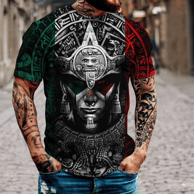 Aztec Tattoo Designs with Elaborate Skull and Pyramids