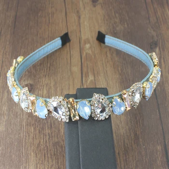 

Korean Fashion Jeweled Hair Band Accessories Shiny Clear Full Crystal Flower Blue Hairband Rhinestone Headbands For Women Party