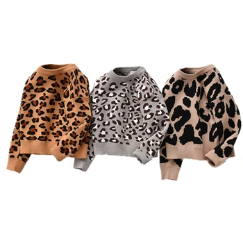 

Kids Sweater Winter Knitted Leopard Long Sleeve Girls Clothes for 3-8T Kids Pullover Winter Sweaters Leopard 3 8T Casual Wear
