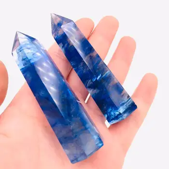 

1pc natural blue smelting quartz glass stone crystal point generator reiki healing crystal wand chakra for sale