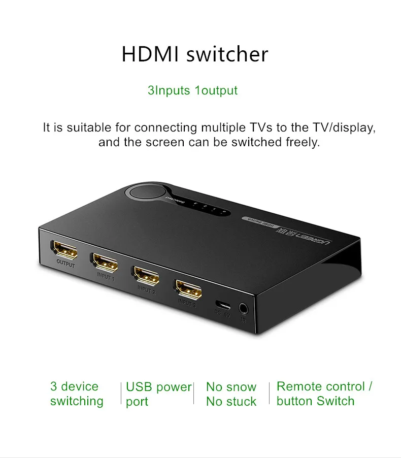 HDMI коммутатор 3 входа 1 выход аудио видео компьютер хост экран телеприставка сигнал ноутбук проектор ТВ HD 4 к сплит-экран disp