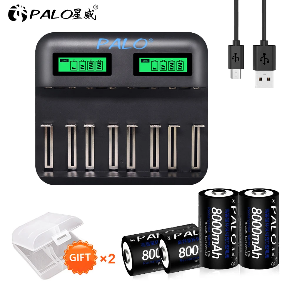4 шт. аккумуляторные батарейки 1 2 В D для газовой плиты фонарика + USB ЖК дисплей