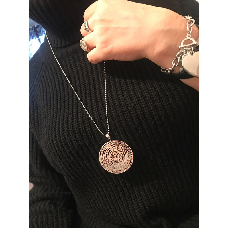 Long Necklaces For Women Gold Silver Plated Round Pendant Sweater Accessory Fashion Statement Jewelry Crystal Necklace Gift 2020 - Image 6