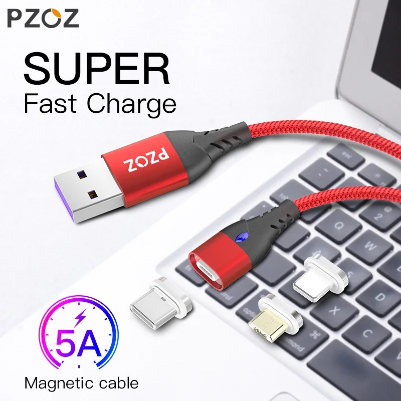 Магнитный кабель PZOZ Micro USB C, 5 А, супер быстрая зарядка, type C, магнитное зарядное устройство Microusb для samsung Galaxy S10, redmi note 9s|Кабели для мобильных телефонов|   | АлиЭкспресс