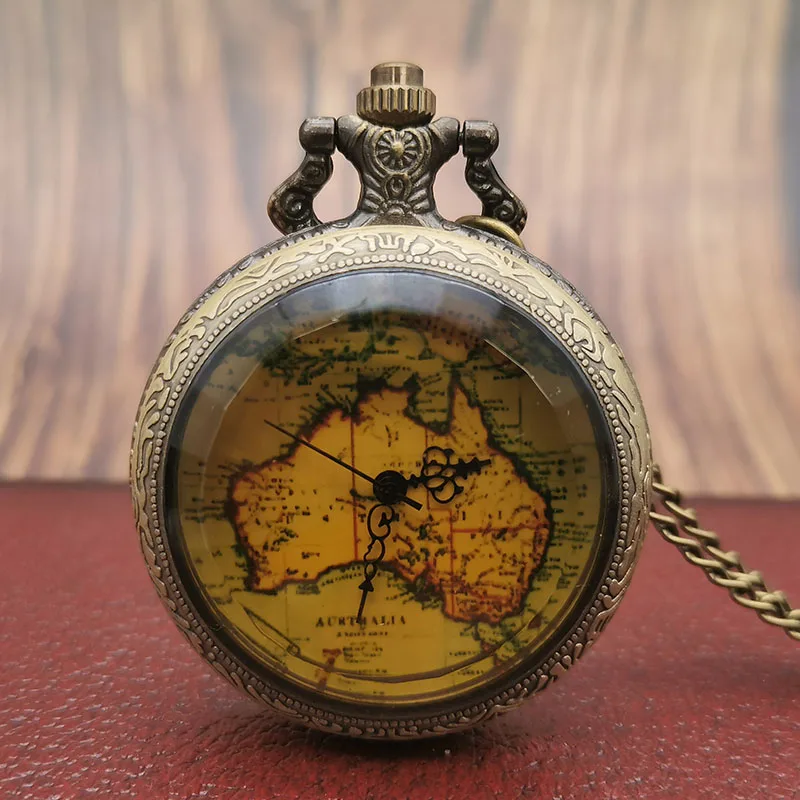 En venta Reloj de bolsillo Vintage Steampunk para hombre y mujer, diseño de mapa de Australia, cadena de reloj de bolsillo Retro, regalo, joyería, collar 85ZYBQ3JG