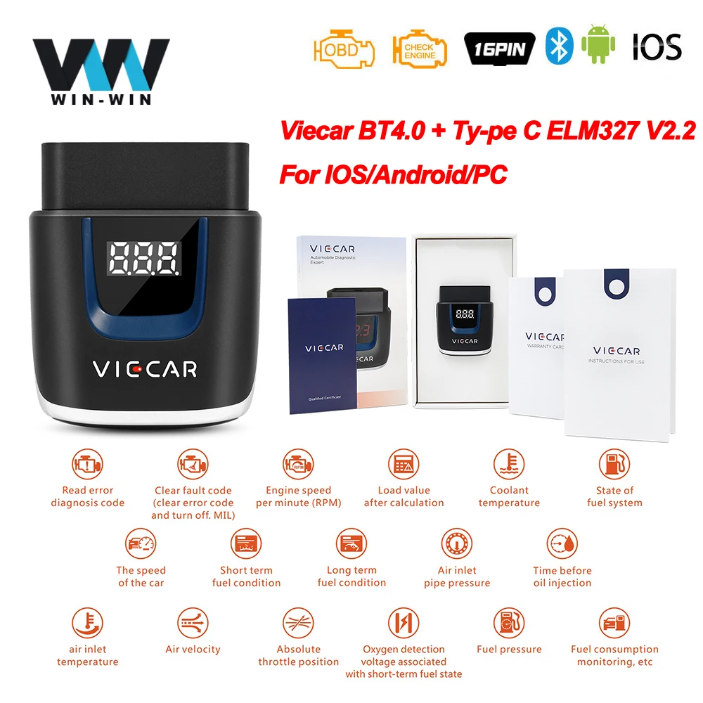 Viecar ELM 327 V2.2 PIC18F25K80 для Android/IOS ELM327 OBD2 Bluetooth 4,0+ USB сканер OBD 2 OBD2 автомобильный диагностический инструмент ODB2
