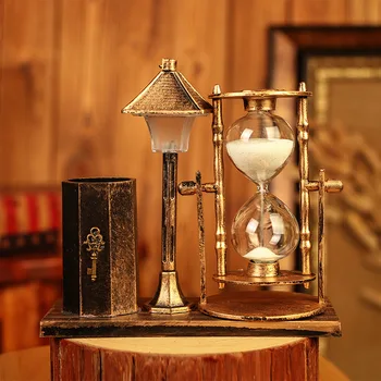 

Creative Lamp Figurines Miniature Hourglass Sandglass Flashing Student Birthday Gifts Home Table Decoration Retro Pen container