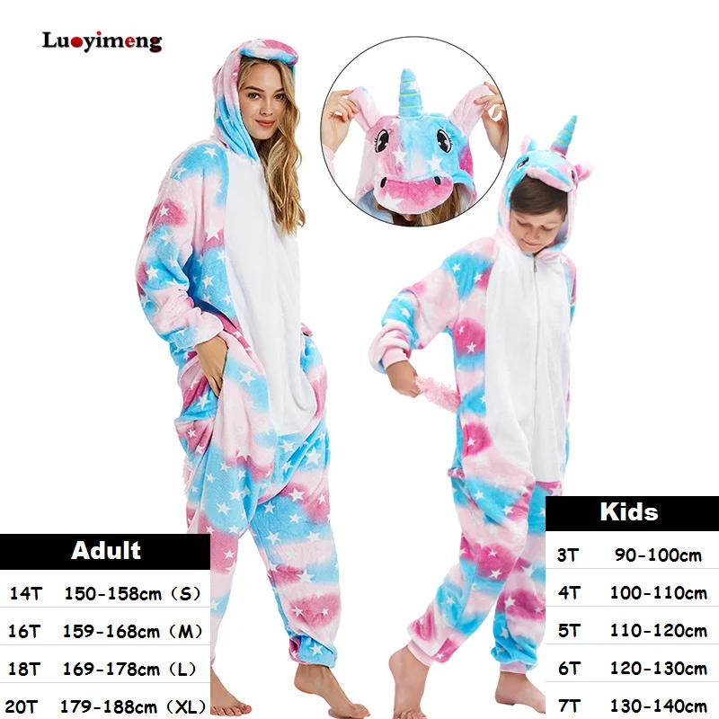 New Animal Onesies Kids Audlts Kigurumi Sleepwear Women Stitch Unicorn Pajamas Boys Cartoon Costumes Girls Unicornio Overalls