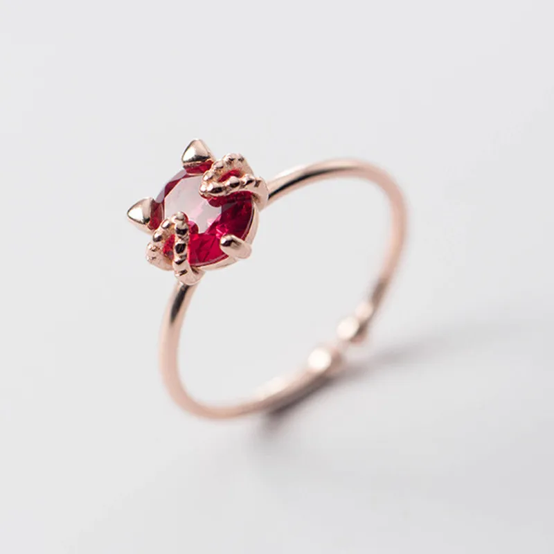 INZATT Real 925 Sterling Silver Red Zircon Cat Ring For Fashion Women party Cute Fine Jewelry Accessories Gift
