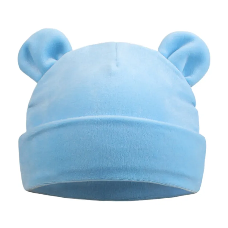Blue Bear Кепка для новорожденных девочек; эластичная Кепка из полиэстера для маленьких мальчиков; мягкая шапка с хлопковой подкладкой для младенцев; сезон зима-весна; теплая шапочка с милыми ушками - Цвет: Blue Bear