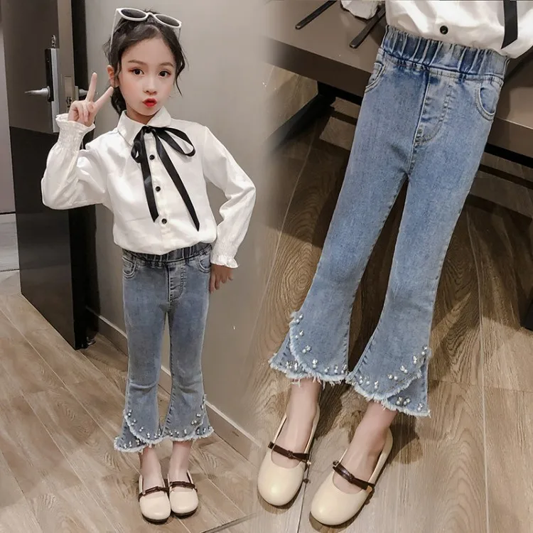 Kids Pearl Denim Bell Bottom Pants Girl 